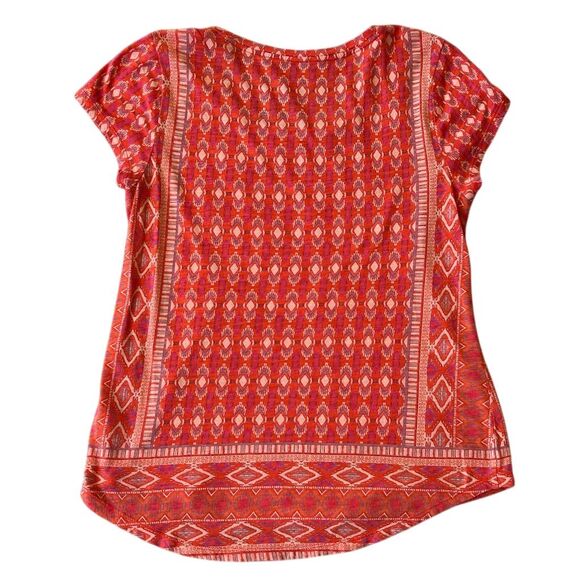 Lucky Brand Women's M orange Geometric Scoop Neck T-Shirt Boho Style - Picture 6 of 7